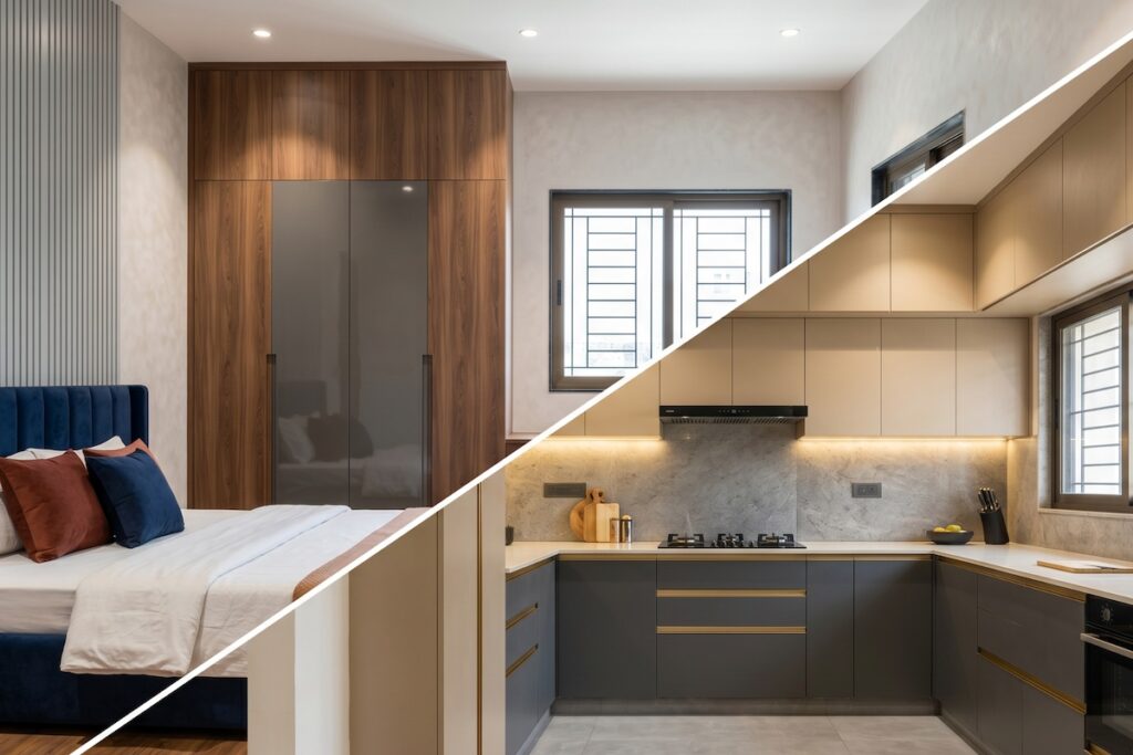 Home Interiors Offer – Chennai Modern 1 BHK interior design by Vaithiyaa Interiors – factory direct modular furniture